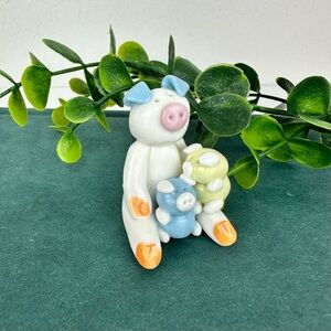 Vintage Mini Pig Dad with Babies Figurine